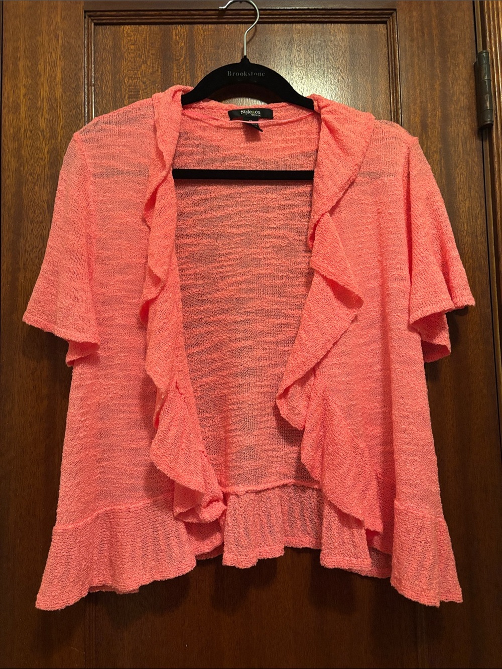 Style & Co. Open-Front Ruffle Short-Sleeve Sweater hot pink